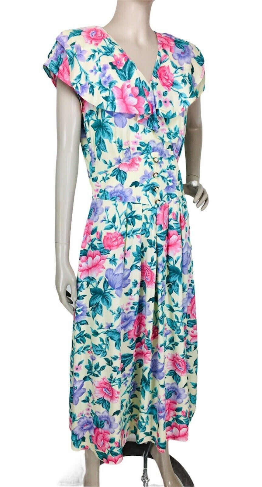 Vintage Nina Piccalino Romantic Floral Cottagecore Coquette Garden Tea Dress