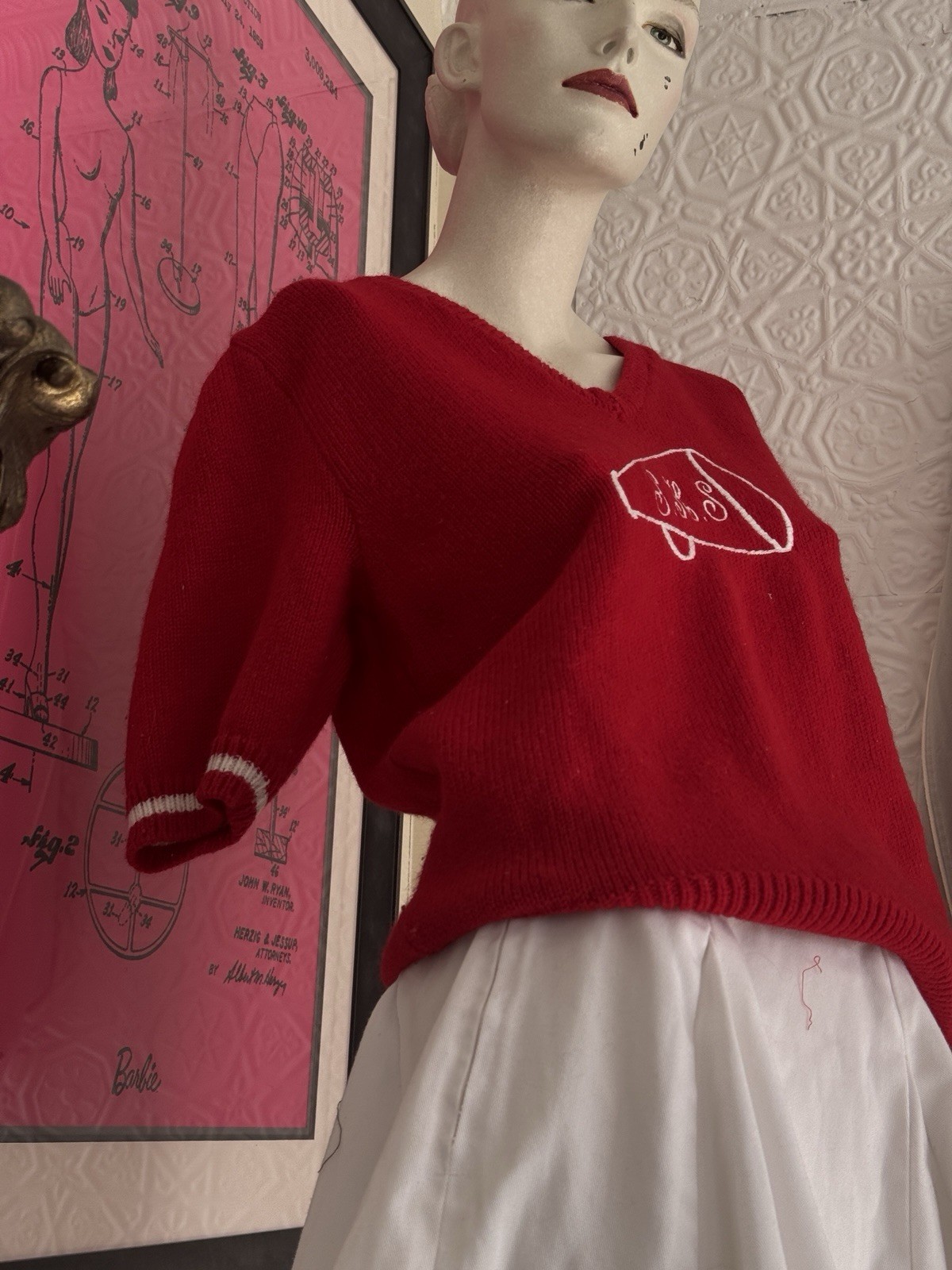 Vintage Cheerleading Sweater-1980s-Varsity-Red-Cheer-Team-coquette-Small/Medium