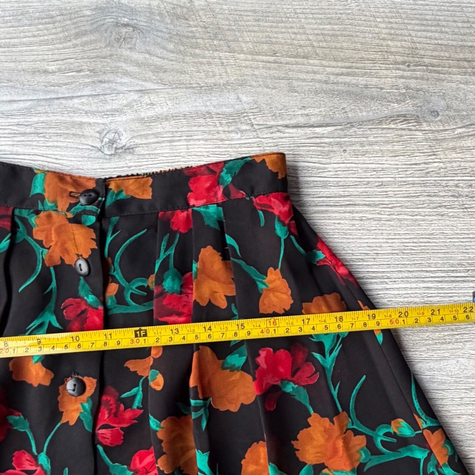 Vintage Studio C Floral Button Front Midi Skirt Black Red Orange Grannycore 12W