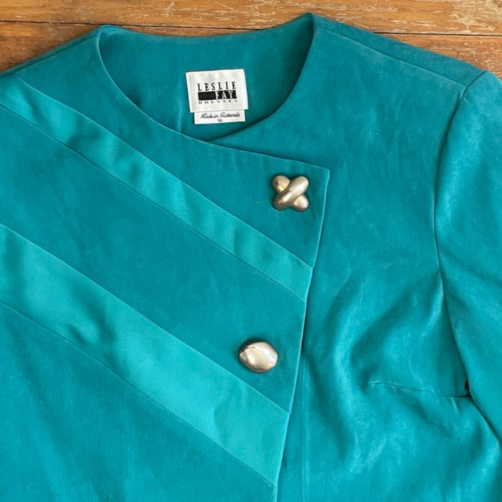 Vintage Teal Microfiber Jacket Womens Size Small 1990s Lightweight Blazer Satin