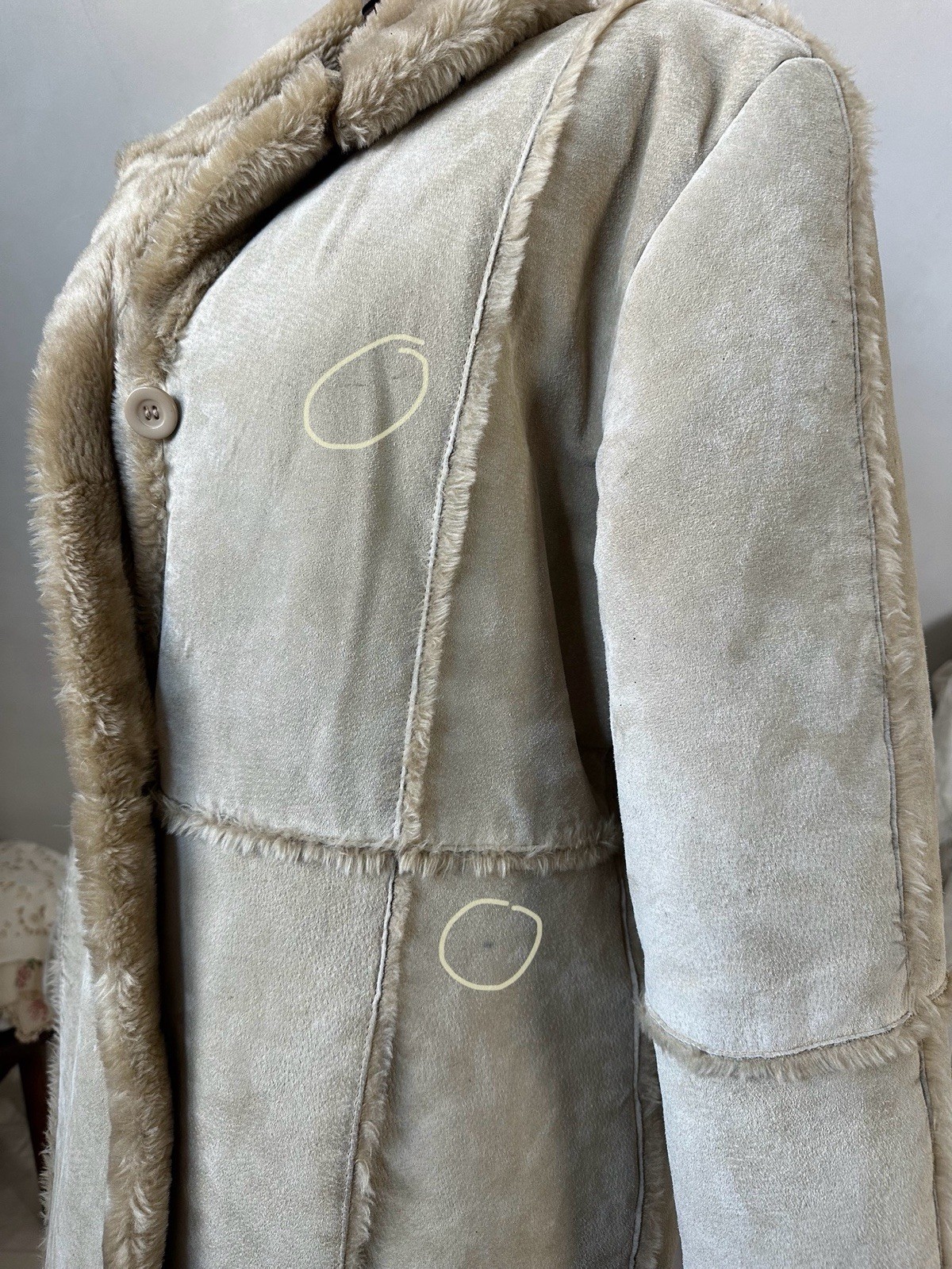 Vintage 70s style Hippie Faux Sheepskin Genuine Leather Long Coat Women’s Large