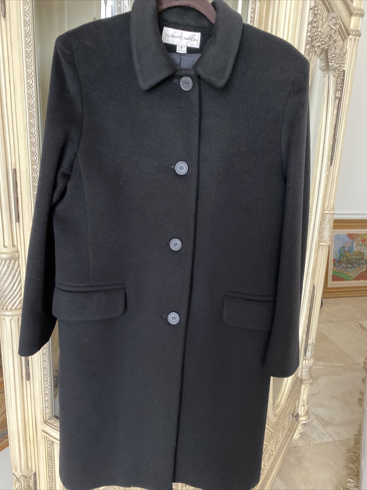 Albert Nipon women’s black coatSZ 8,wool&cashmere blend made in USA pristine