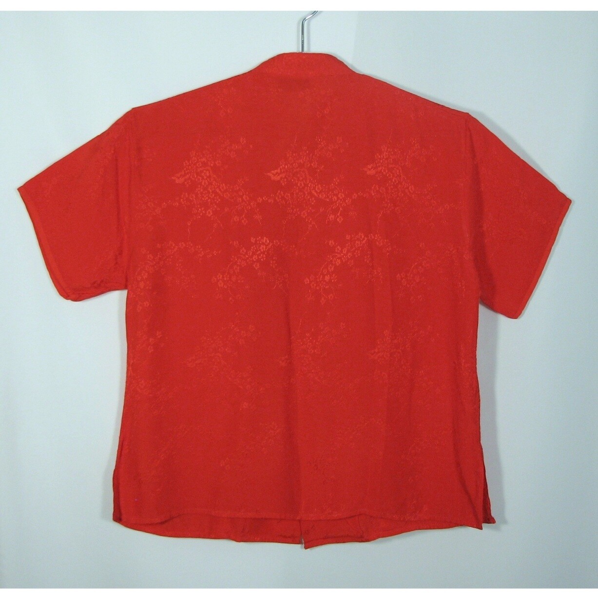 Japanese Blouse Top Shirt Traditional Mandarin Collar Covered Buttons Red Size S