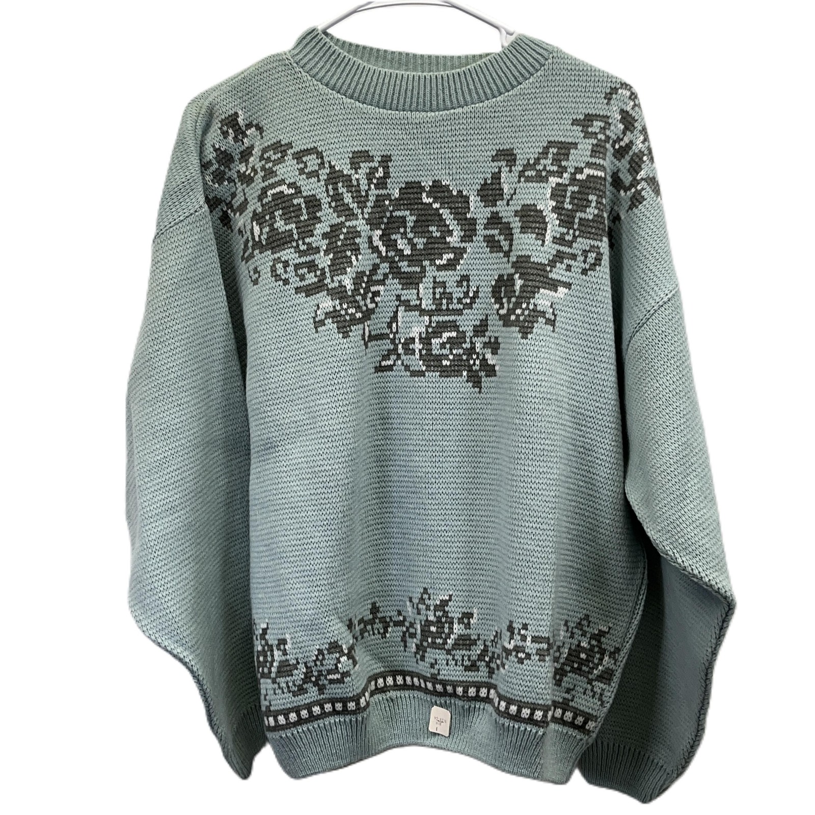 Vintage Rare 80s Together NWT Mint Green/Gray Geometric Rose Sweater Large