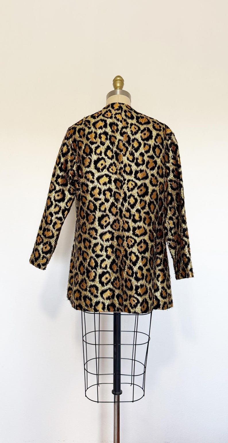 1970s Leopard Print Jacket / Metallic Jacket / Gold Leopard Print / Size Large
