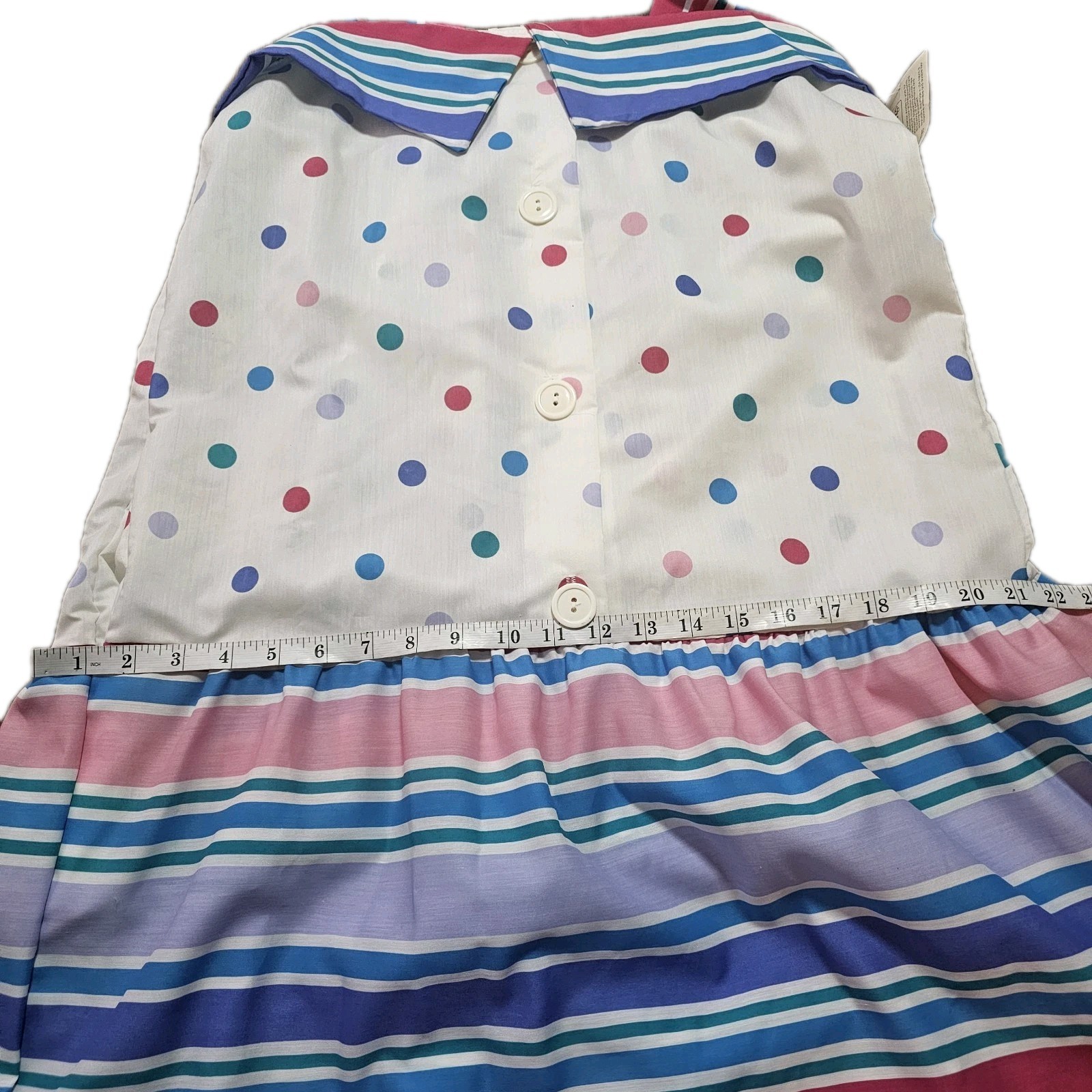 VTG 1980’s Its A Charm Deadstock Multi Color Polka Dot/Stripe Dress Whimsy Sz L