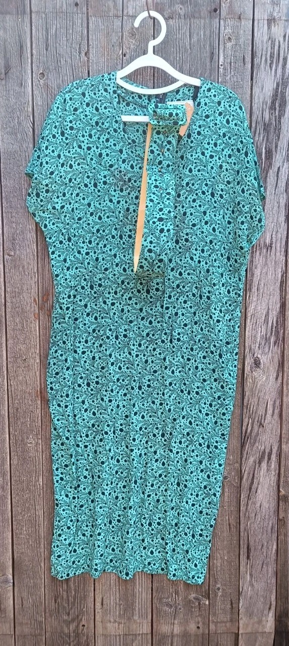 Evento Vintage Dress Womens L XL Turquoise Black Floral Pattern Italy Dress