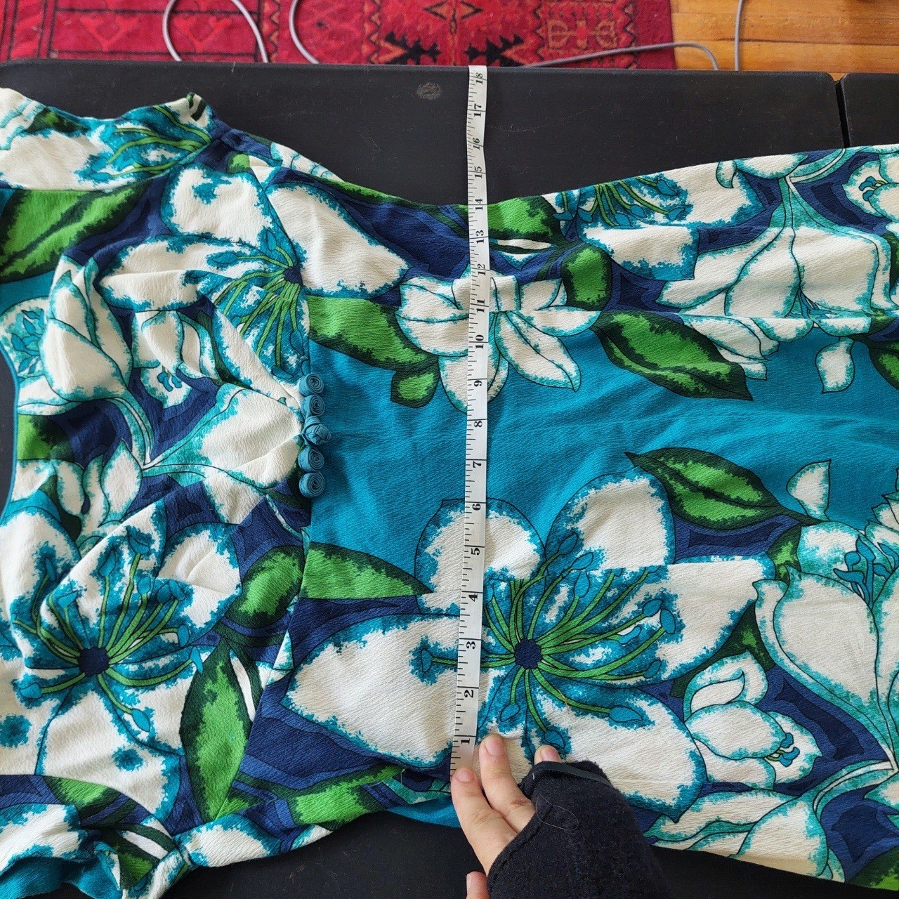 Vintage Sears Hawaii Floral Maxi Dress Turquoise Cotton Tiki 60s Empire Waist