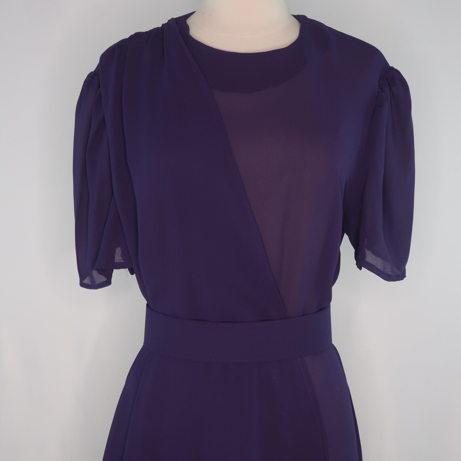 VTG Purple Sheer Belted Wrap Secretary Geek Career Cocktail Dress Sz M