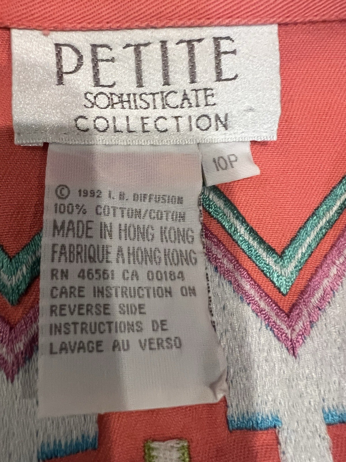 I.B Diffusion Vintage 1992 Women’s Coral Pink Jacket Blazer Size 10P Embroidered
