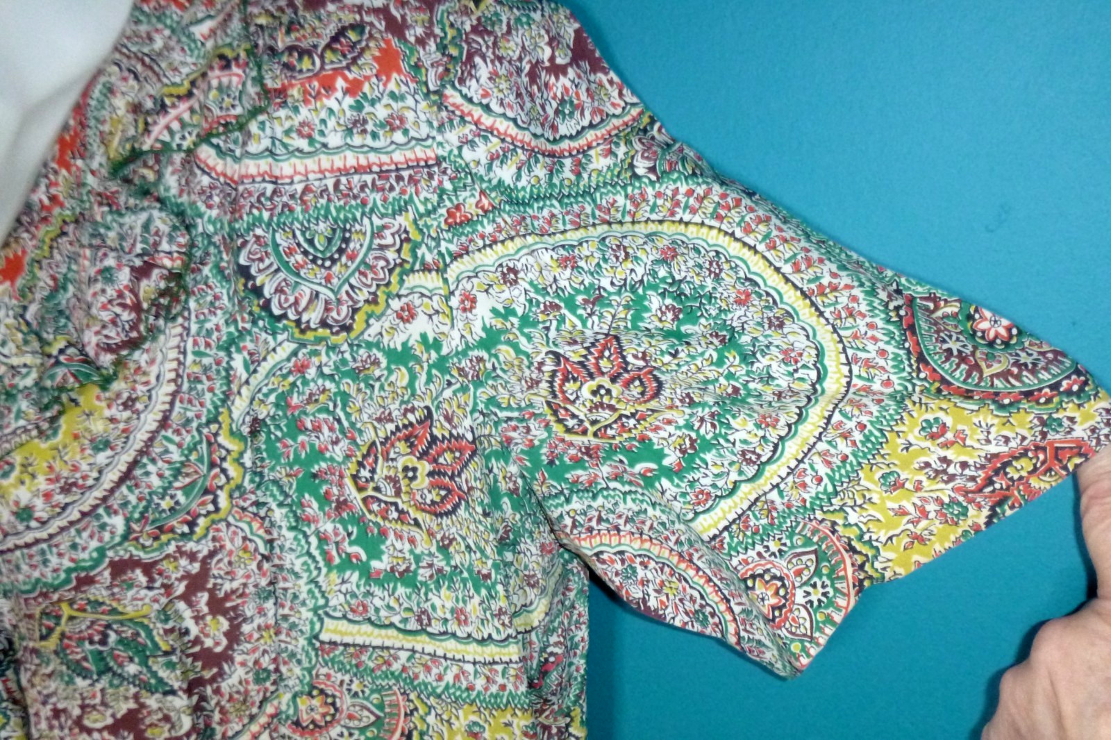 Vtg 40s 50s Georgiana Frocks Rayon Dress Paisley Green Red VOLUP Sz XL