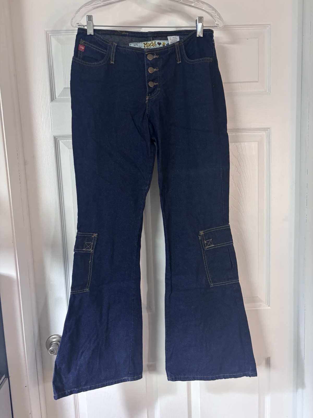 Mudd Low Rise Jeans Juniors Flare Blue Denim, Size 9, Butyon Front Vintage 90s