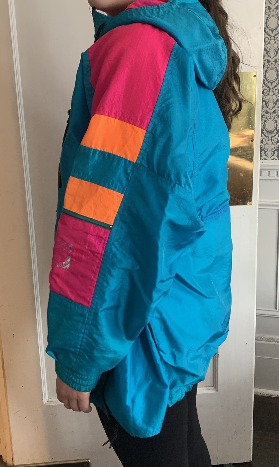 Sunbuster Performance Sports Apparel L ? Nylon Partial Zip Bright Turquoise Pnk