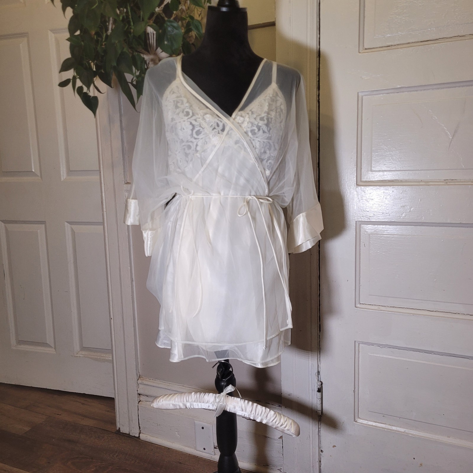 Vtg 3pc Intimo Amore Lingerie Sears Large Off White Wmns/t319