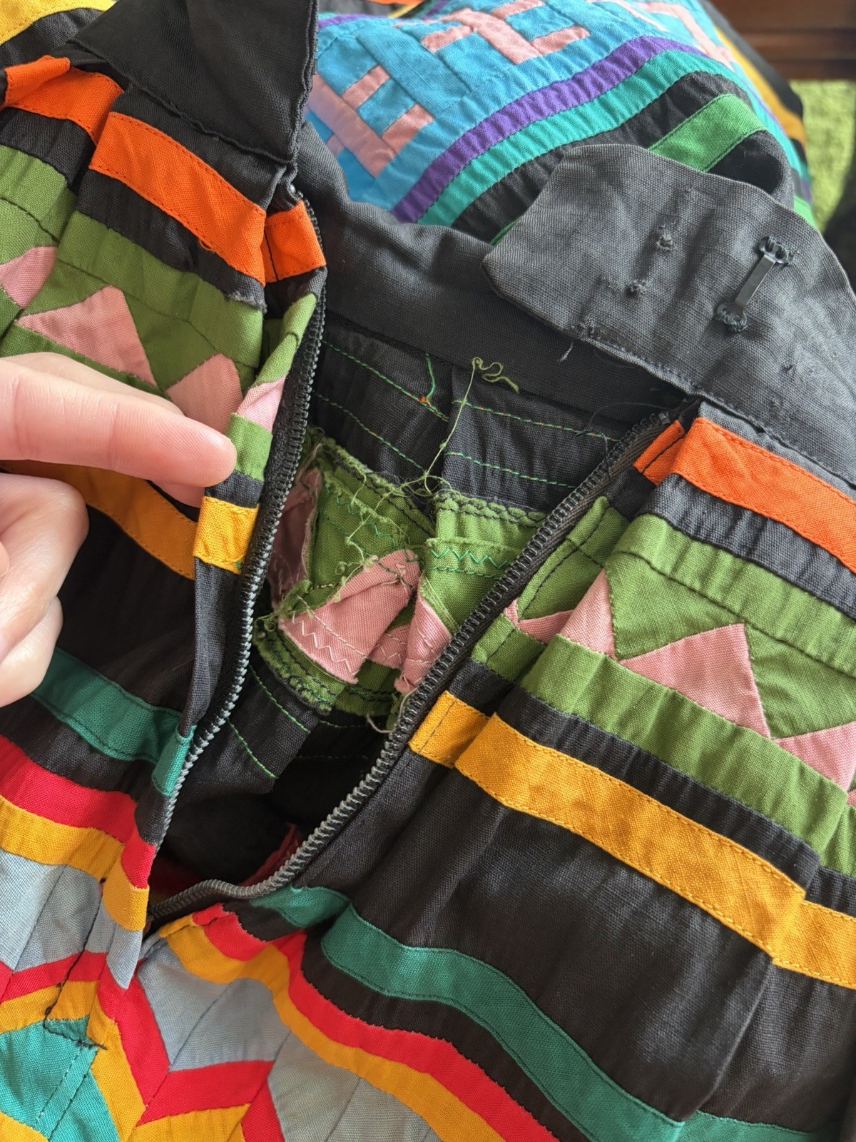 Vintage 40s 50s Colorful Native American Seminole Midi Skirt Side Metal Zip XS