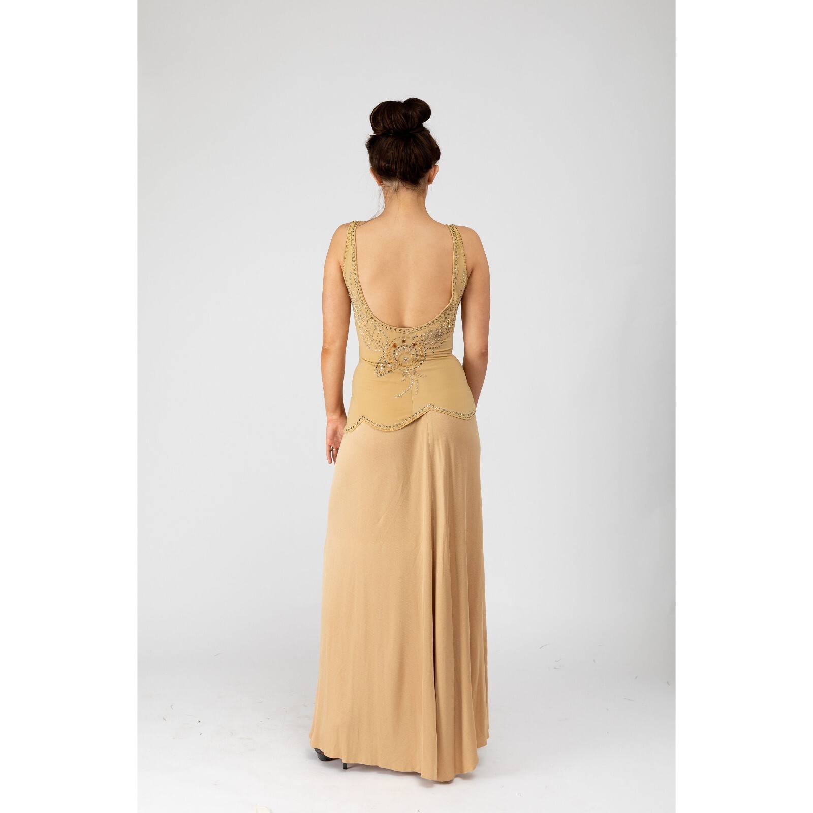 Vintage 1970s Two Piece Giorgio D’Sant Angelo Jeweled Bodice and Nude Wrap Skirt