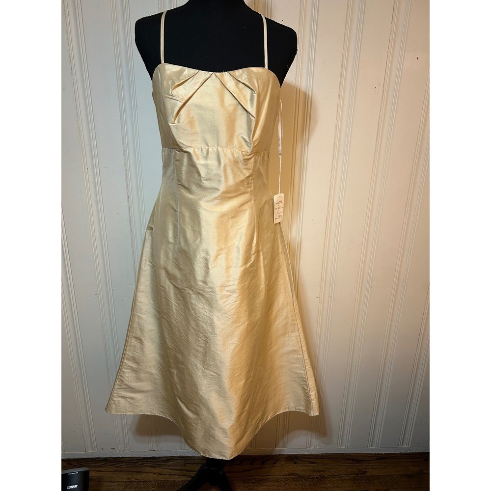 NEW VTG Watters & Watters Sz 10 Silk Champagne Midi Event Dress Bridal Glam
