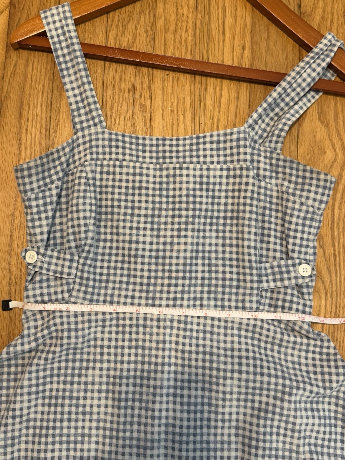 Vintage Gingham Midi Dress Blue White Check Farmhouse Cottagecore Handmade Dress