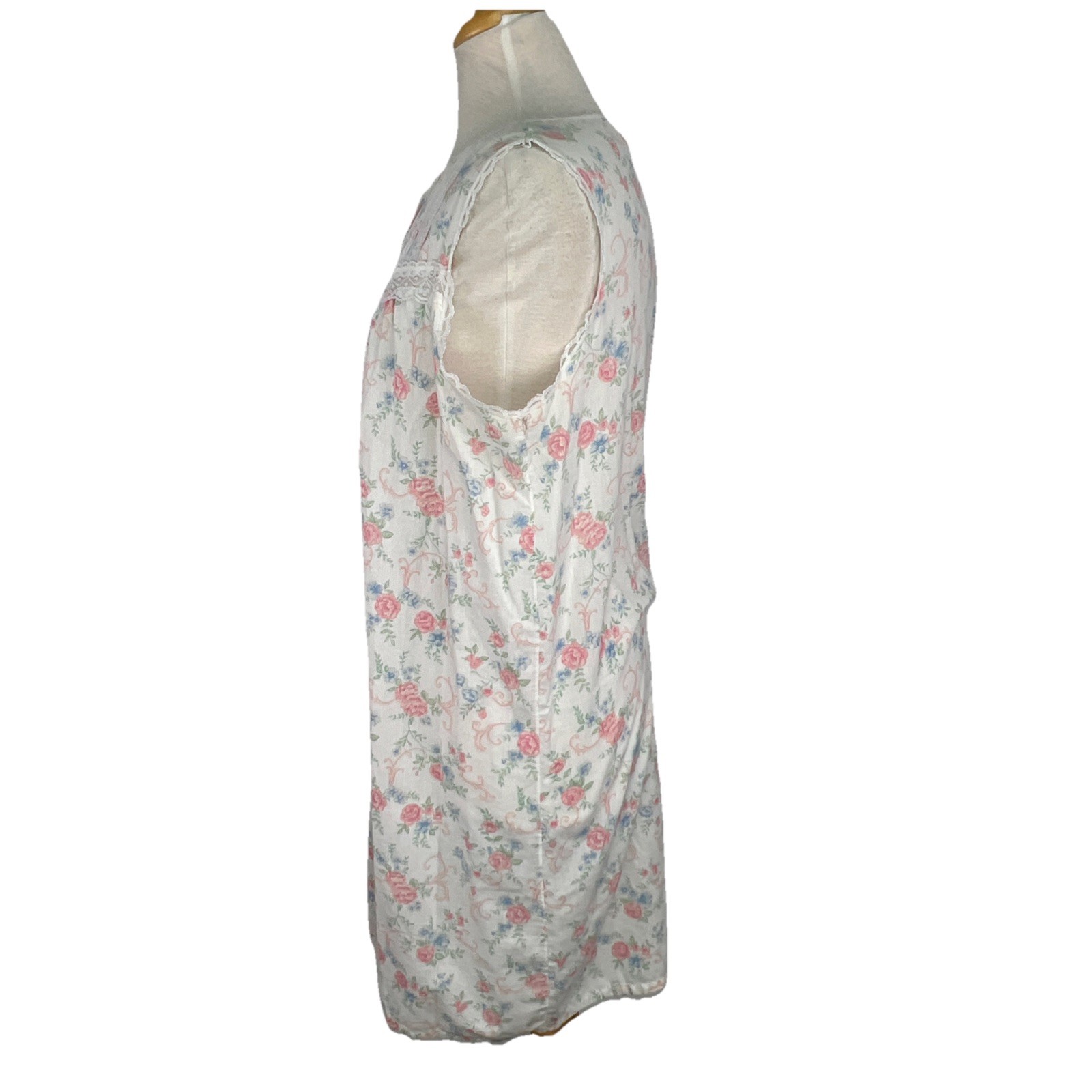 Vtg Willow Creek Sz M Floral Cotton Cottagecore Sleeveless Nightgown Pink Blue