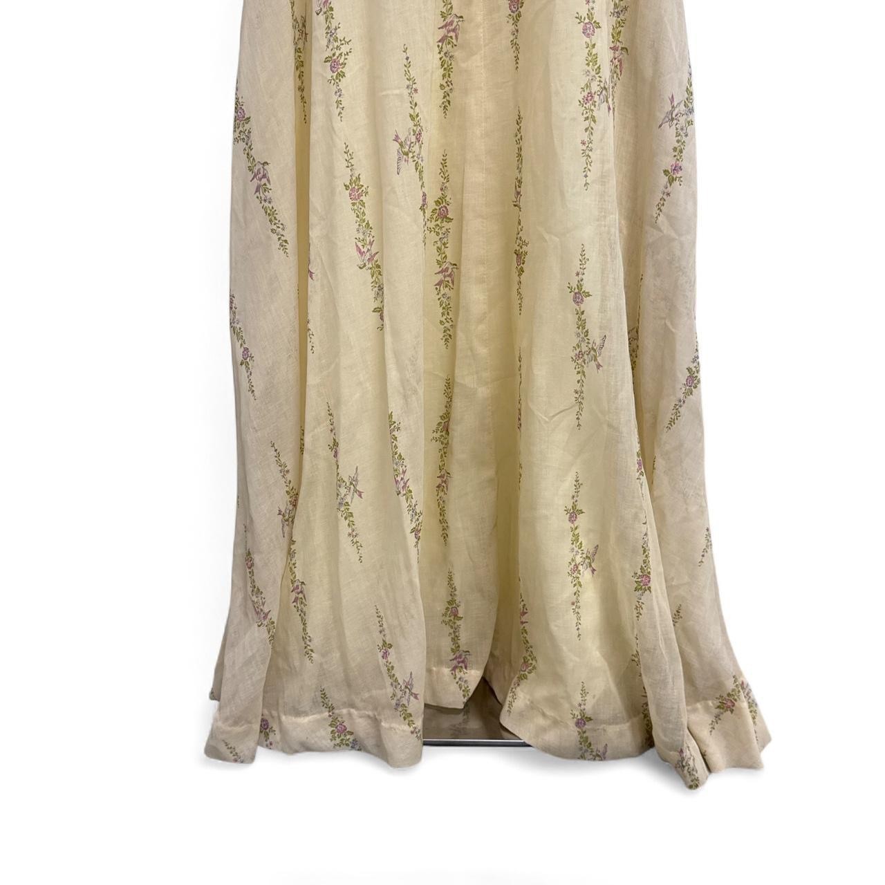 Vintage 1970s Floral Print Lace Maxi Dress Long Sleeves Tie Back Waist