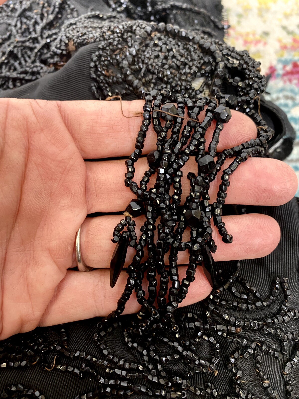 Authentic 1800s Victorian Black Jet Beaded Jacket Damaged Costume Inspo as is