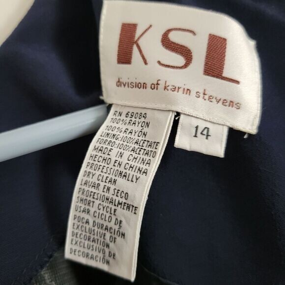 KSL Karin Stevens Dress 14 Vtg Navy Blue Mother Bride Formal sequins eveningwear