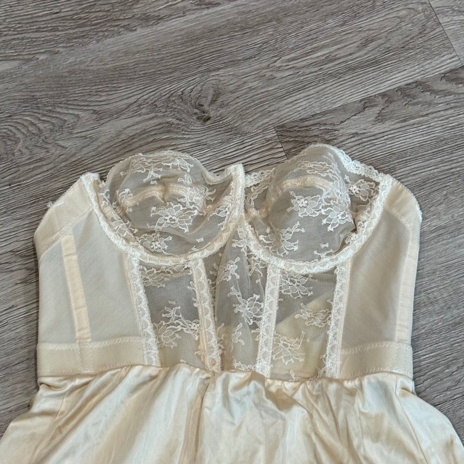 Vintage Backtalk Young Smoothie Lace Corset Slip Dress Cream 36B 1180