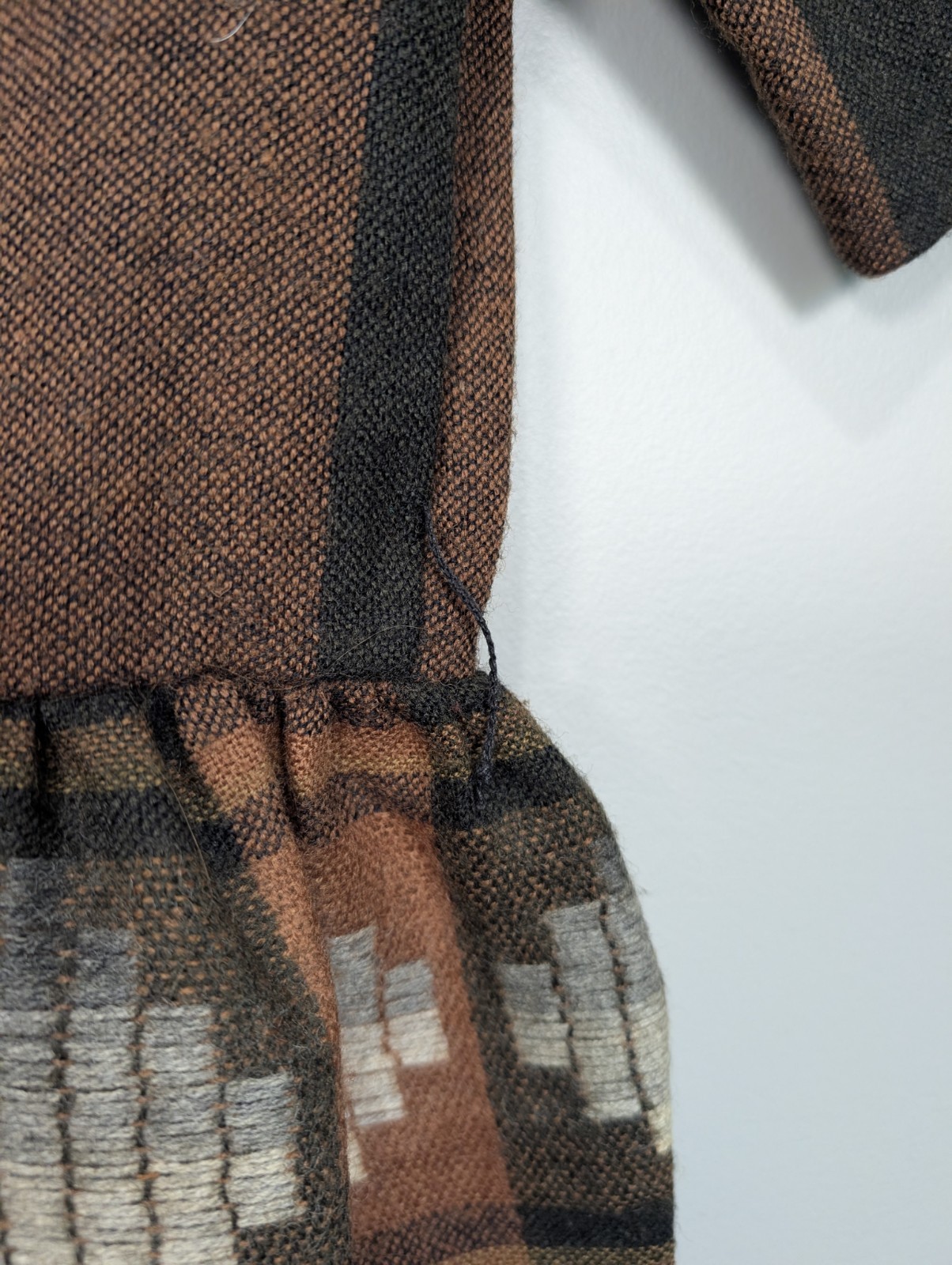 Vintage Southwestern Wool Blend Midi Dress Brown Grey Striped Geometric Waist