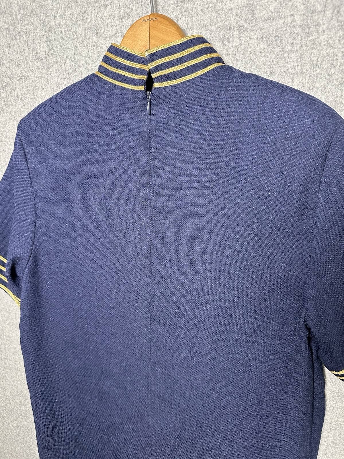 Vintage Junniette Size 6 Navy Blue Gold Womens Dress Sailor Nautical Stewardess