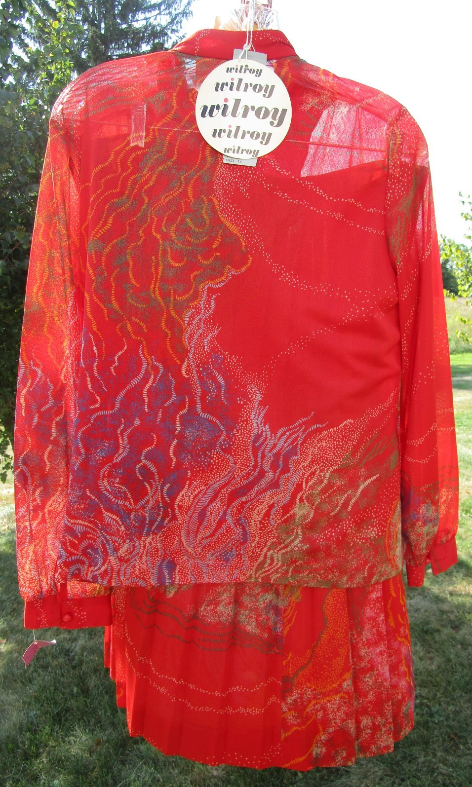 Vtg Wilroy Traveller NY Red/Multi Oriental Style Skirt Set Women’s Size 14 NOS
