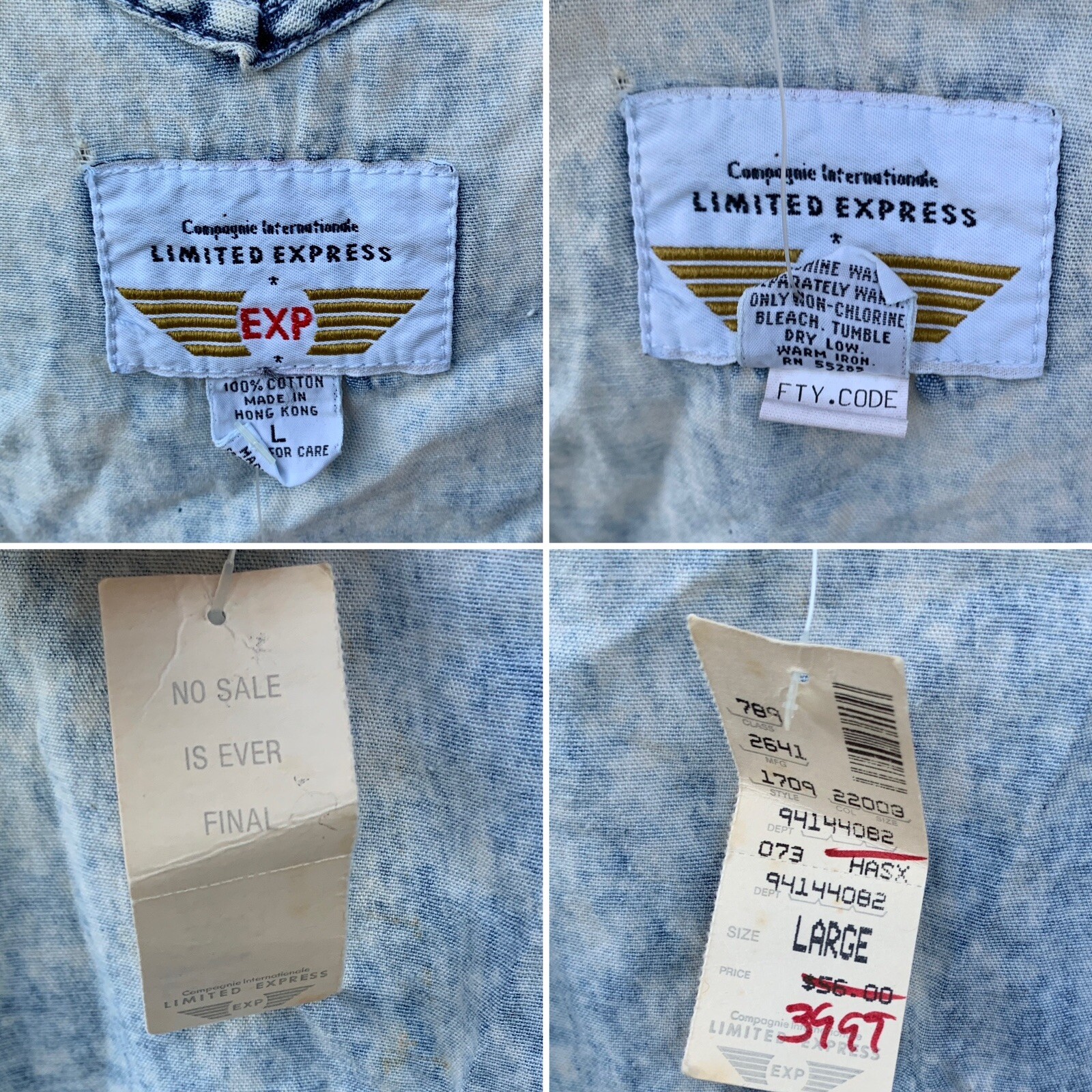 Vintage Limited Express EXP Acid Wash Denim Jumper Dress Pockets 1980s Size L