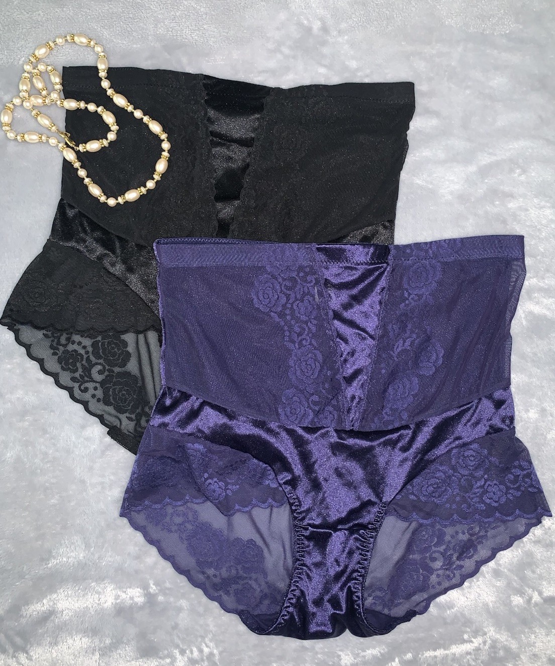 Shiny High Waist Stretch Satin Girdle Panty XL SHEER Panels 2 pair Lot