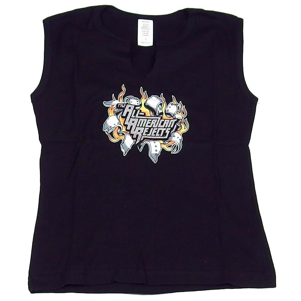Vintage All-American Rejects Silver Flamed Logo Cut Collar T-Shirt Size S