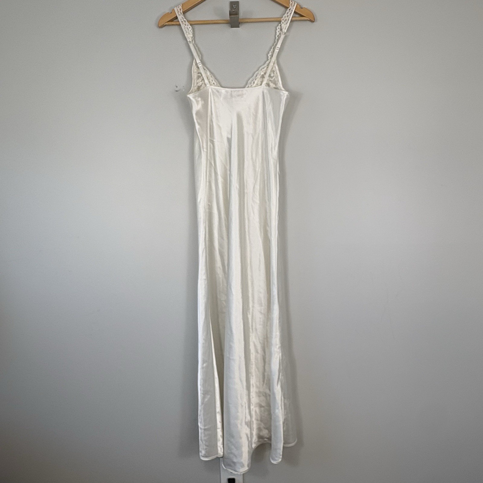 Vtg 80s Victoria’s Secret Gold Label Satin Slip Dress Sz S Maxi Lace White