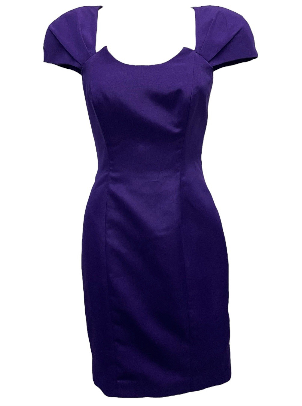 VTG 80s Francais by Huey Waltzer Purple Back Cutout Power Shoulder Dress US 4