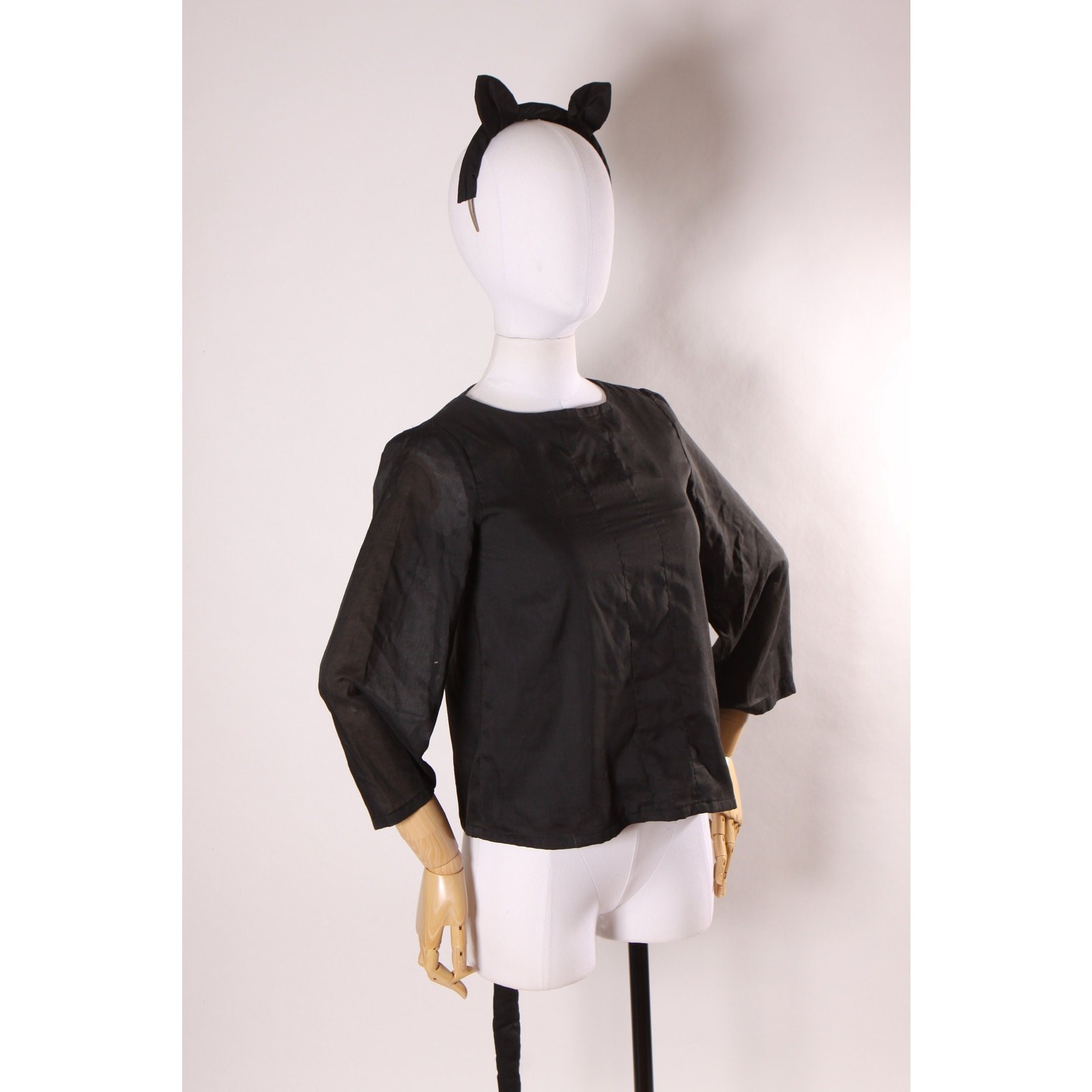 1970s Black Cat Long Sleeve Blouse with Cat Ear Headband Halloween Costume