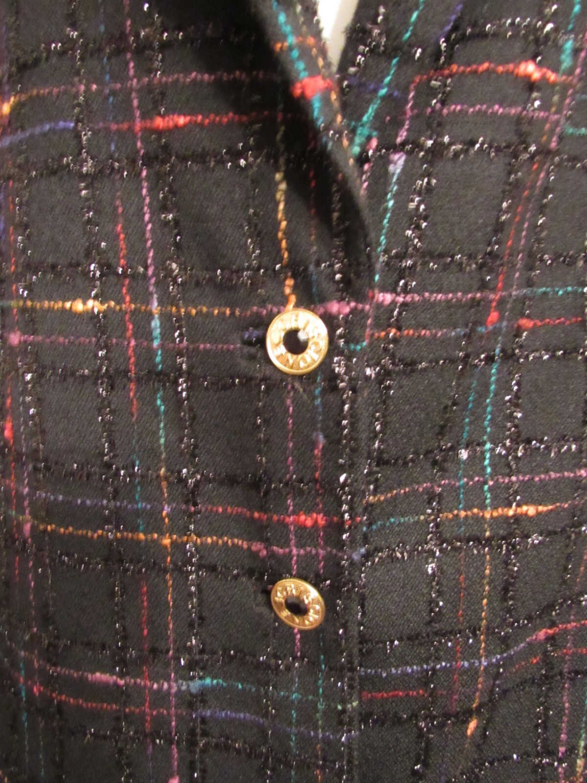 VTG 80s Criscione Cache lined blazer black multi shimmer texture plaid M