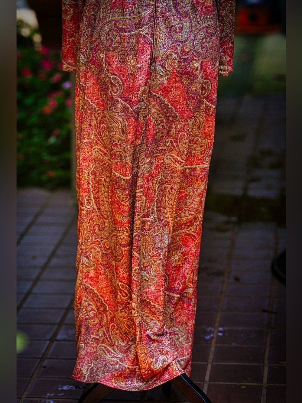 Vintage Paisley Print Maxi Dress Long Sleeve Boho 70s Style No Tags