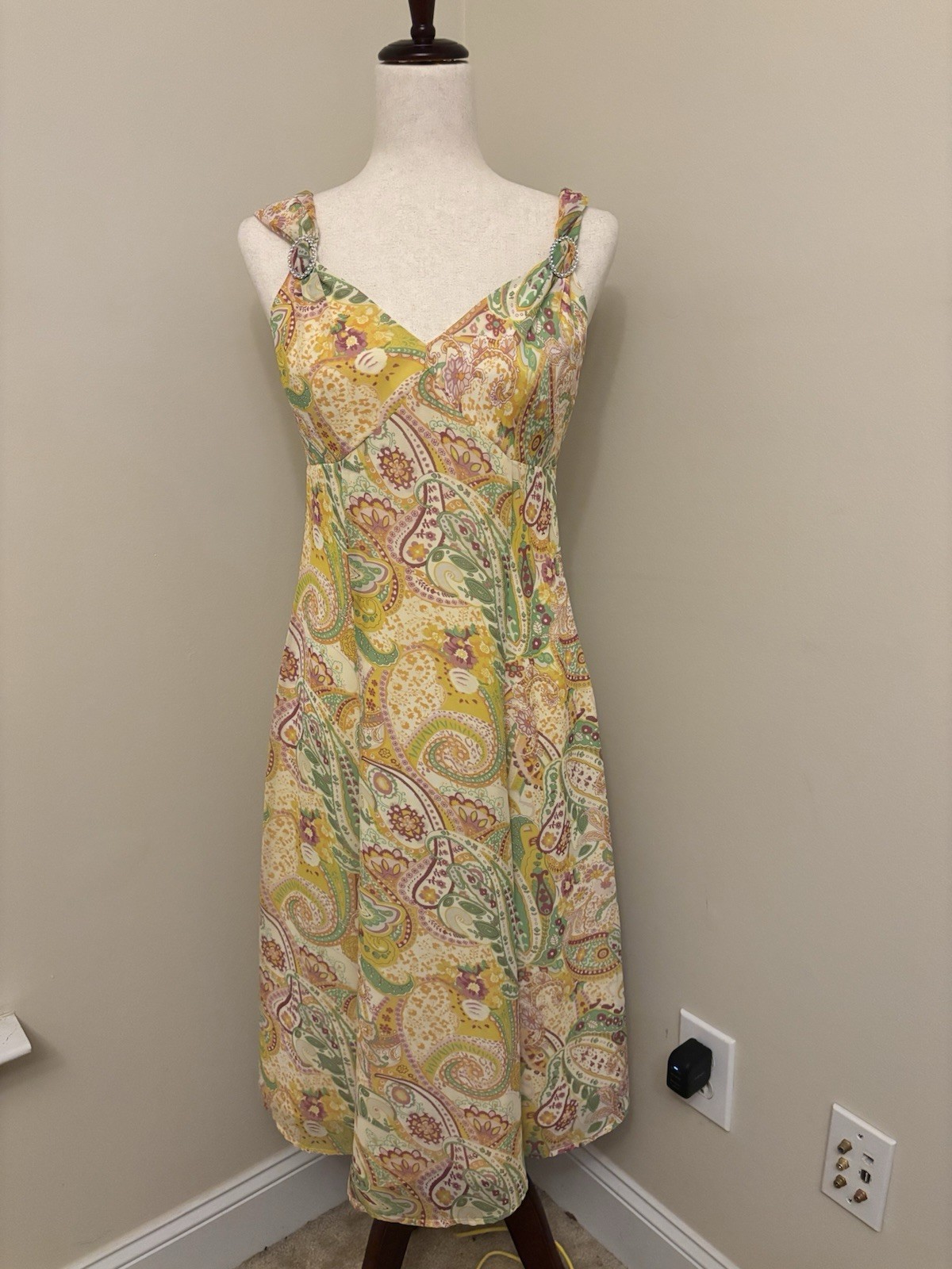 B. Moss Dress collection Vintage 90s Fairy Paisley Boho Butter Yellow Size 4