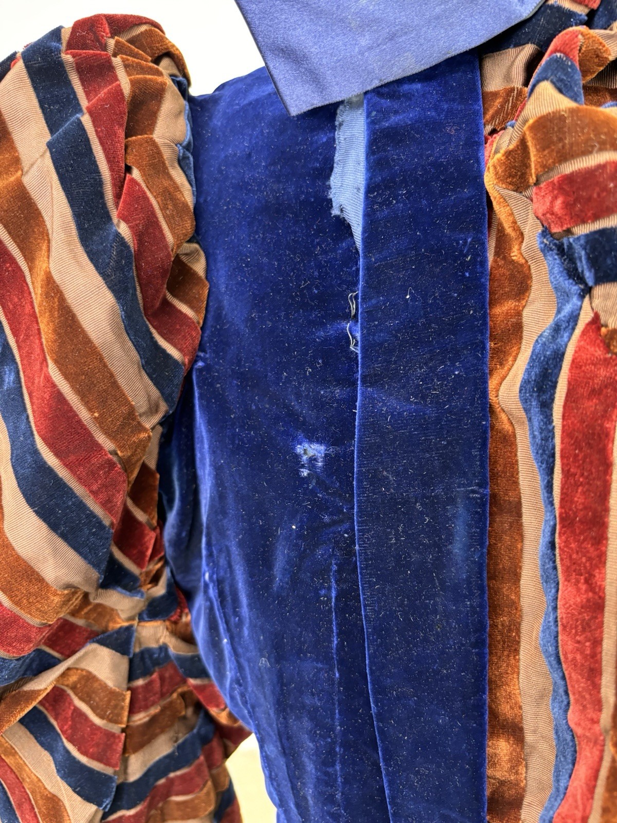 Antique Victorian Royal Blue Velvet Brown Stripes Jacket Leg of Mutton Sleeve