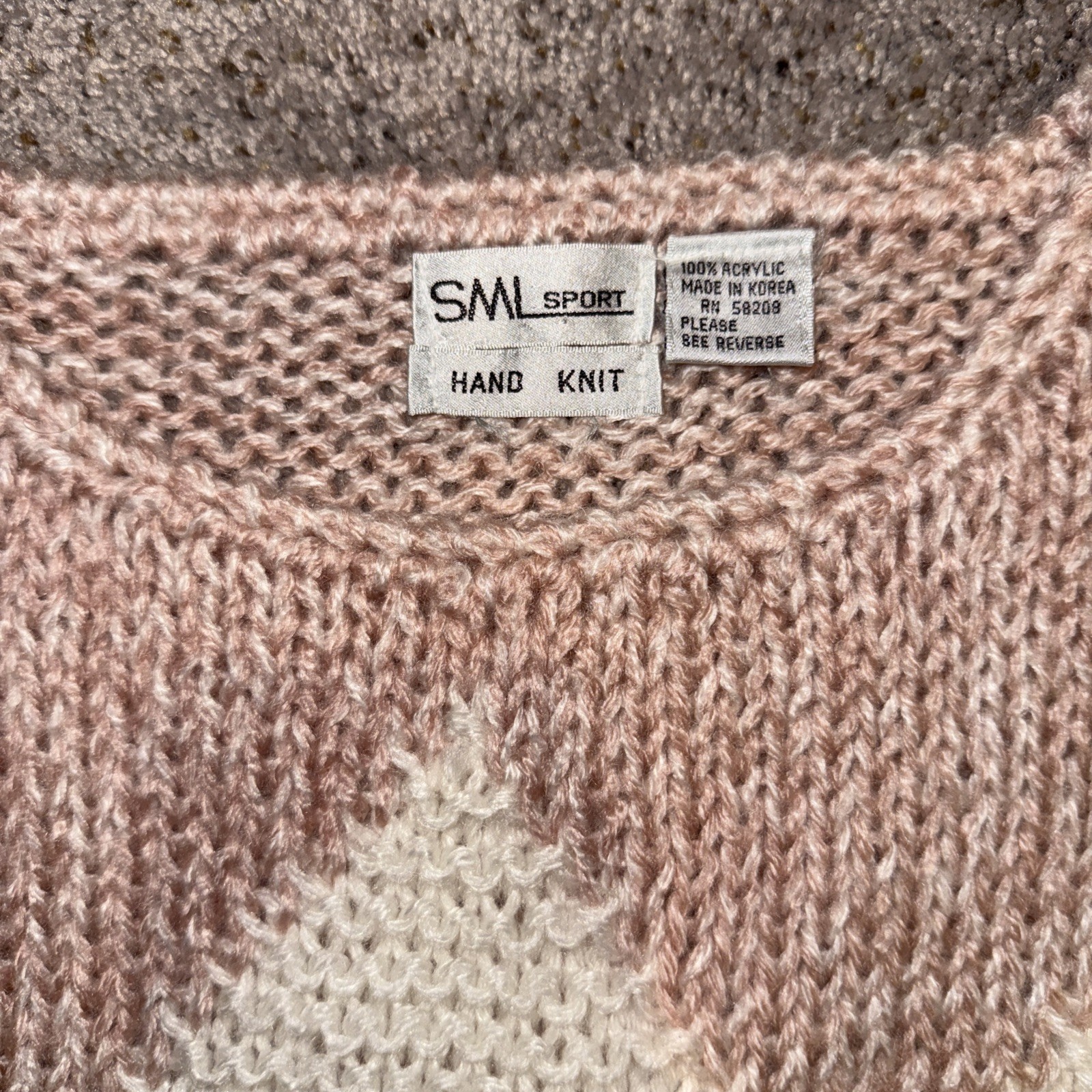 SML Sport Hand Knit Sleeveless Sweater Pink Dusty Rose M 100% Acrylic Vintage