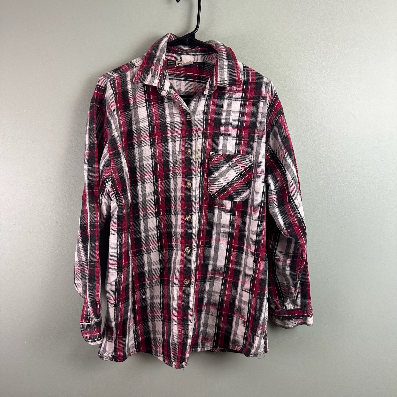 Five Brother Red Plaid Flannel Shirt Womens XL USA Made Vintage **hole**