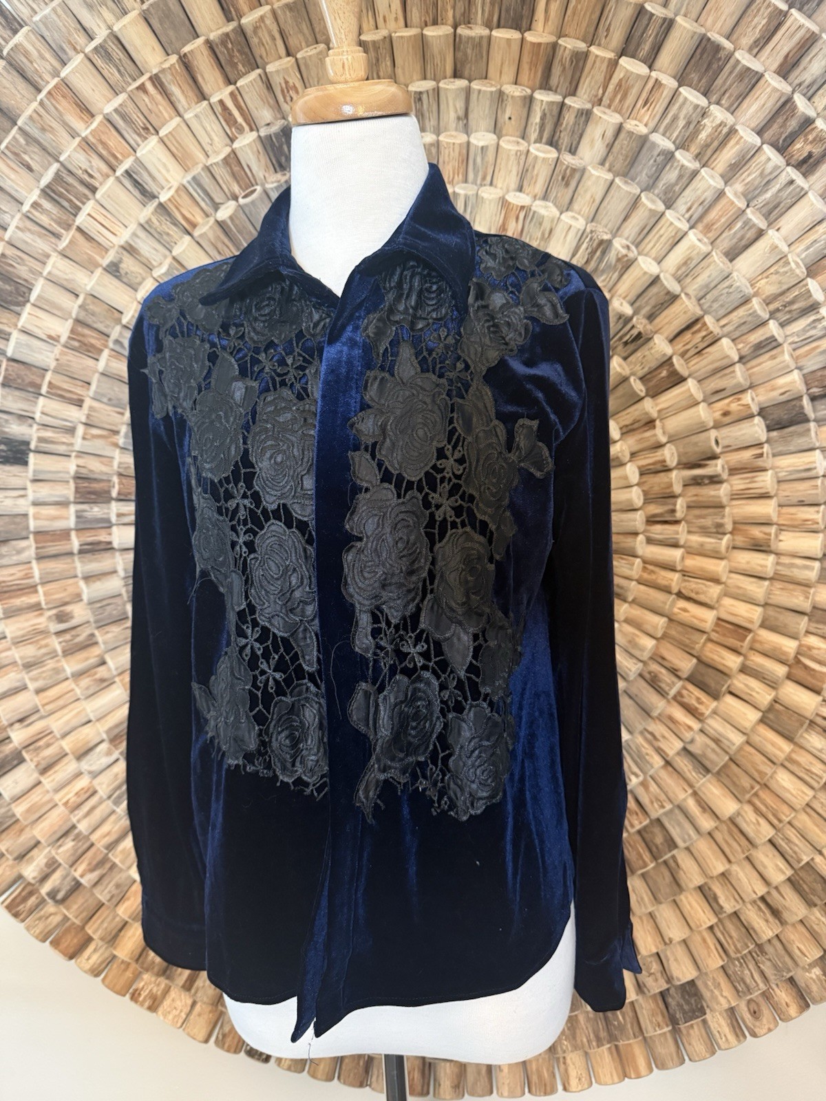 Vintage Elegant Velvet Lace Embroidery Hollow Blouse Women’s