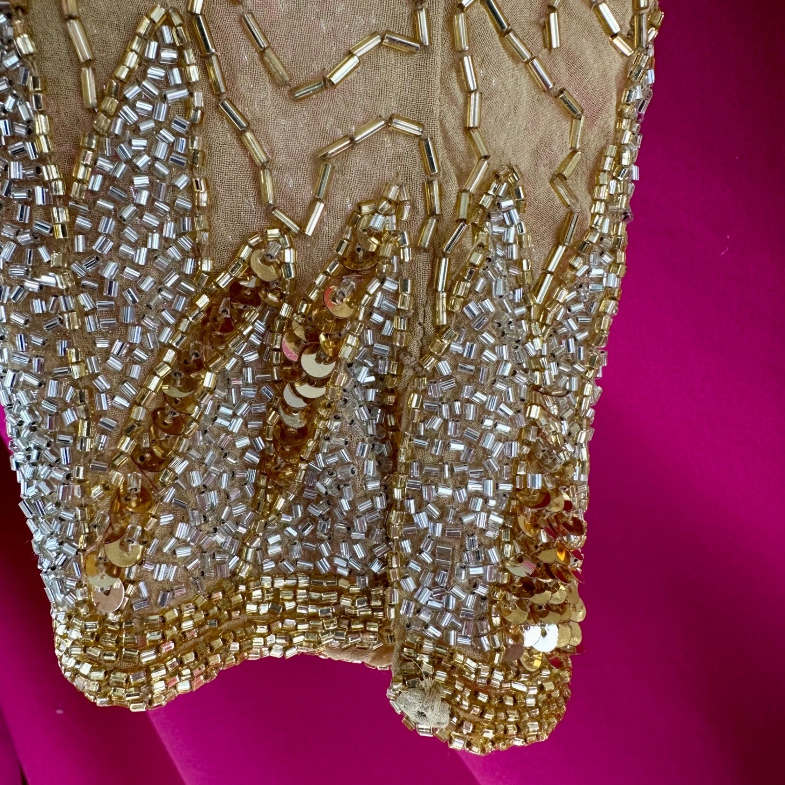 NWT Beaded Sequin Rhinestone Silk Gold Party Midi Dress Oleg Cassini Size 6 NYE