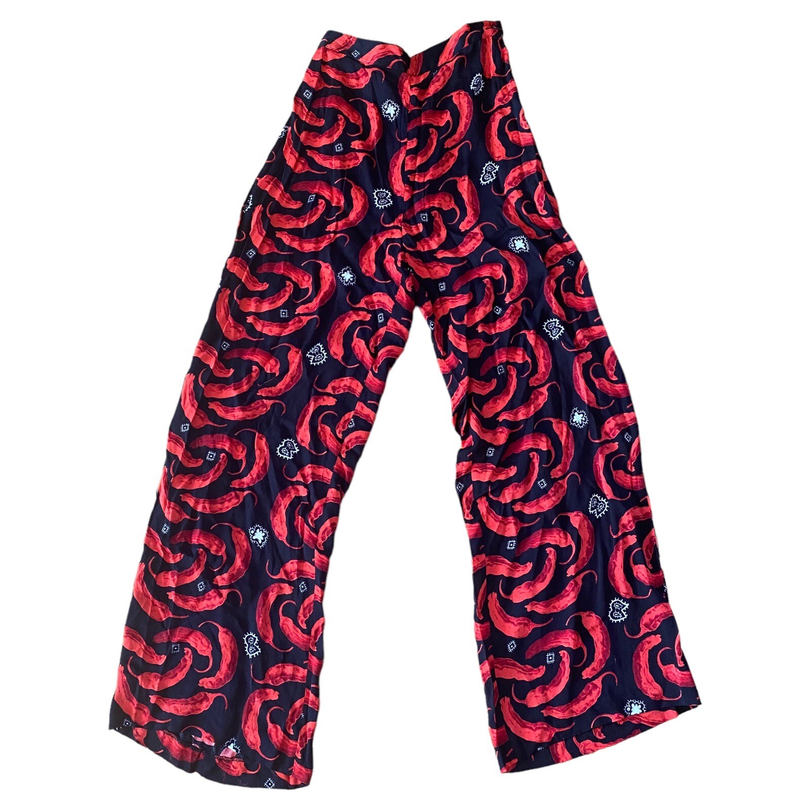 Vintage ICEBERG Rare Hot Chili Pepper High Waisted Wide Leg Pants IT40 Sz.S