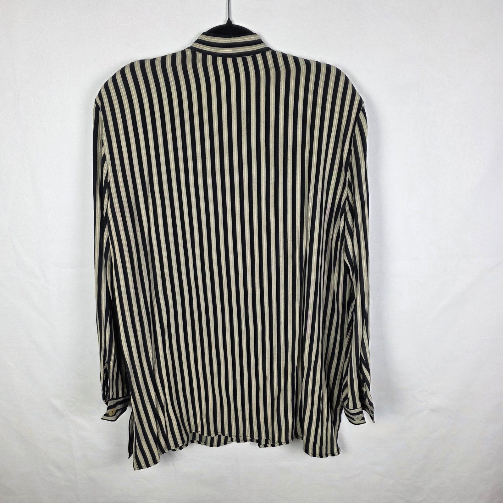 Camille Claudel Vintage Striped Button Up Blouse Black Cream XL Made in USA