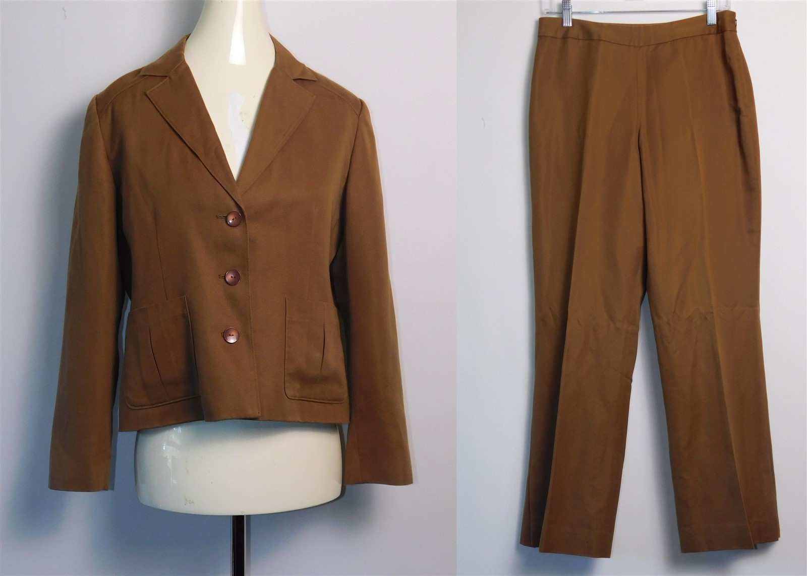 Vtg Women’s PENDLETON Petite Brown Silk Blazer Jacket & Pants Suit Set Sz 8-10