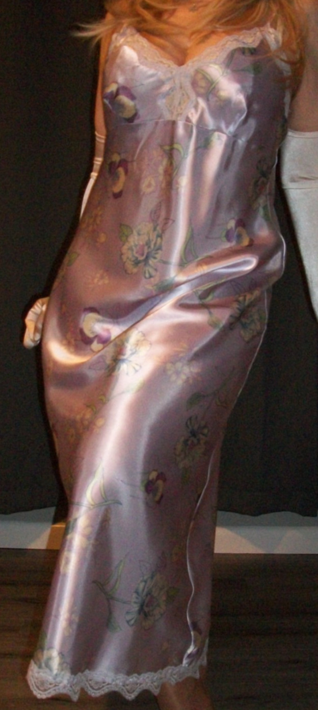 Vtg Purple Lilac Floral Long Shiny Satin Nightgown M