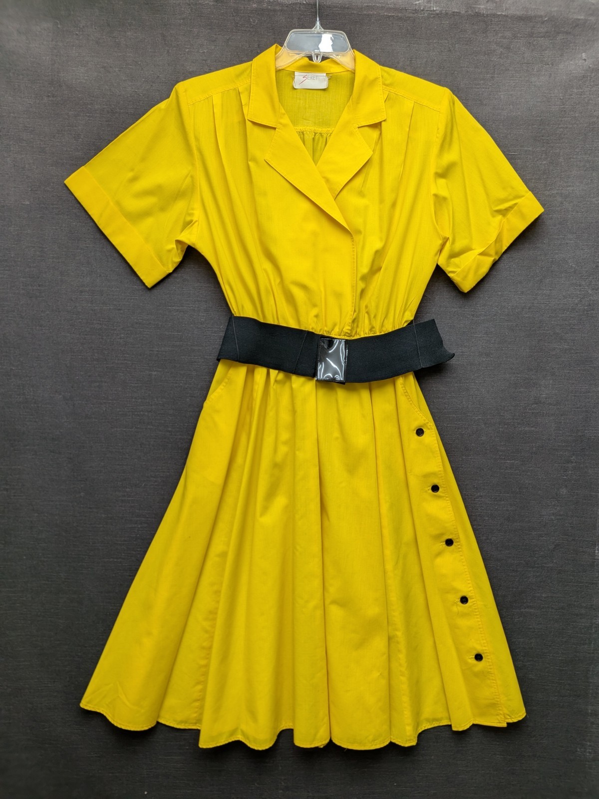 Vintage Seret Dress Yellow Belted Shirt Dress Midi Secretary Mom Dress 1980’s