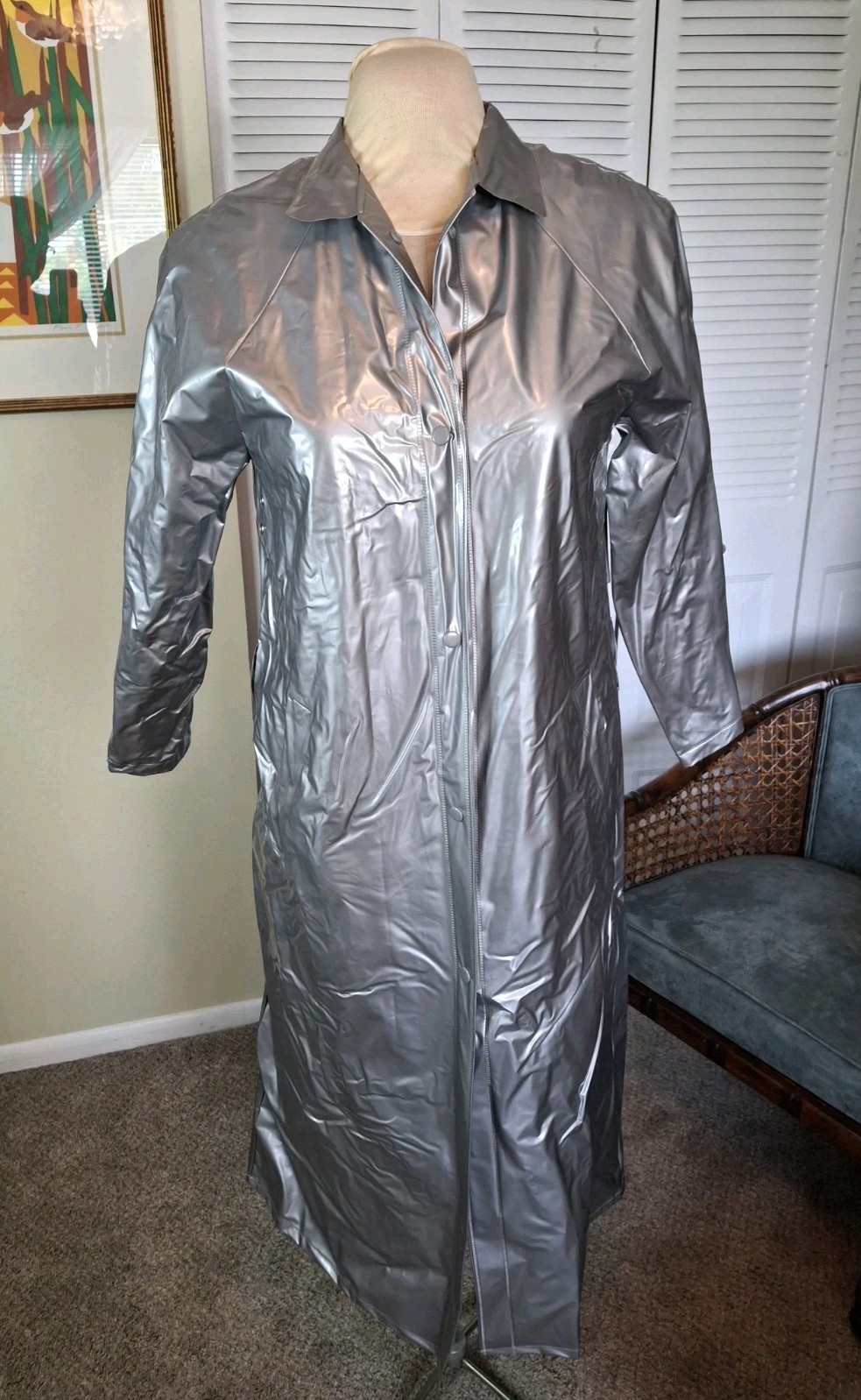 80’s Vintage KENN SPORN WIPPETTE Vinyl Shiny Raincoat Slicker Size Small